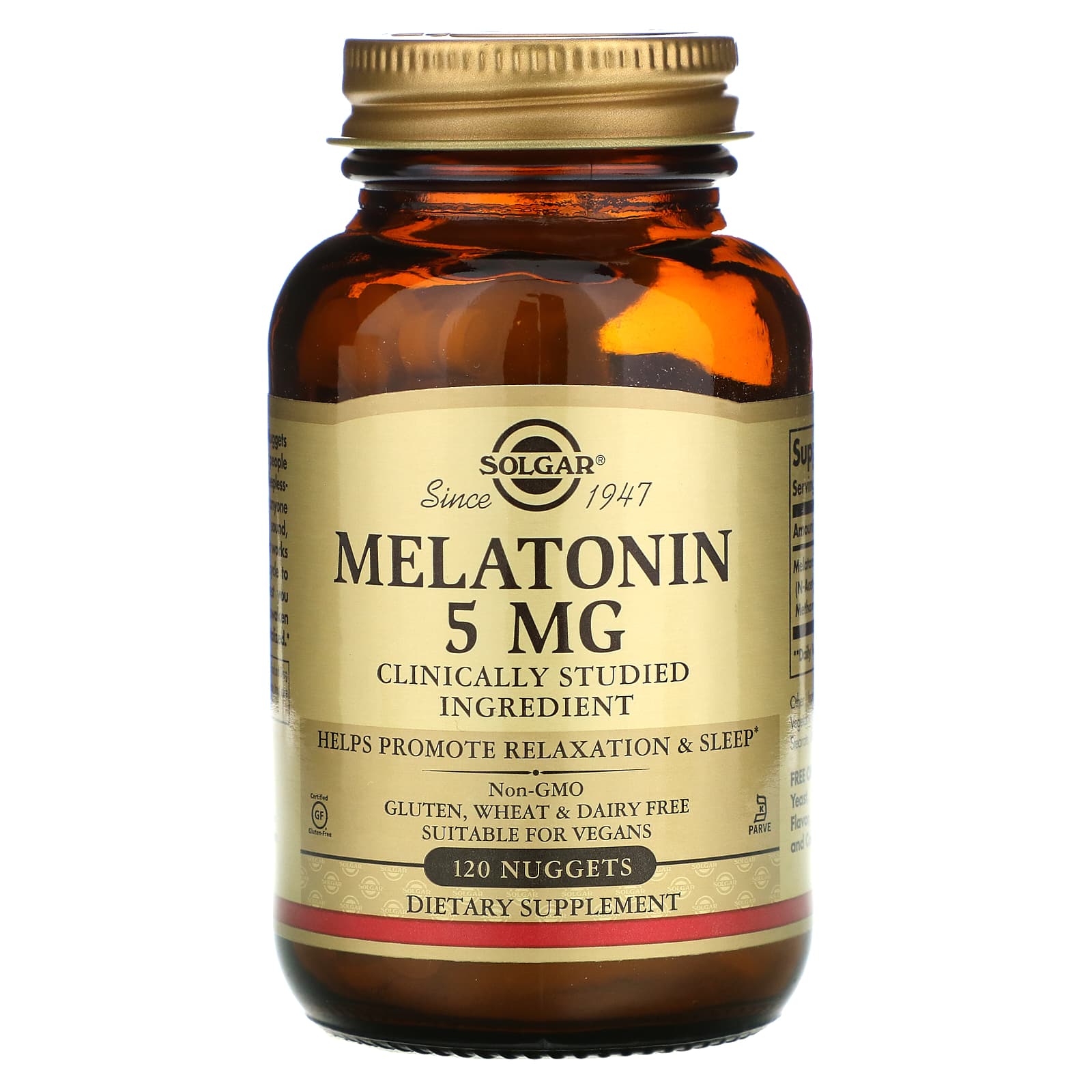 Solgar, Melatonin 5 mg, 120 Nuggets UPC 033984019379 | HiLife Vitamins